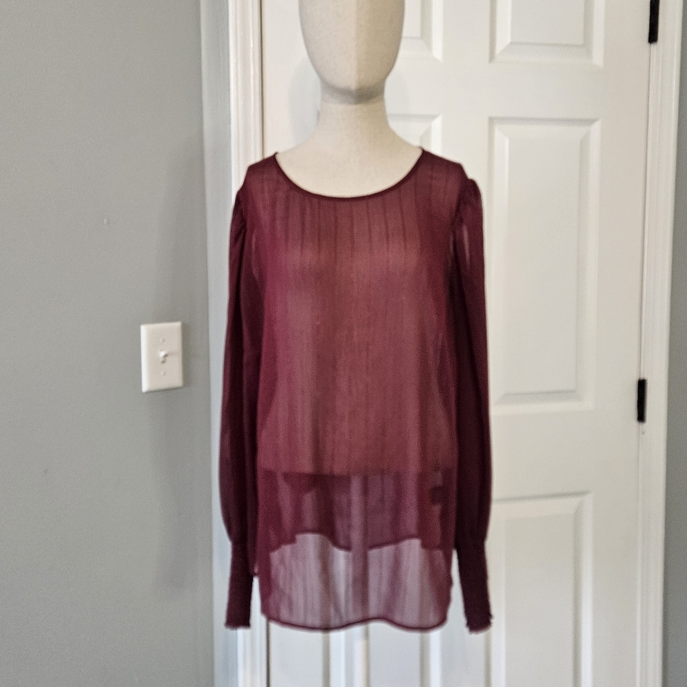 a new day Sheer Long-Sleeve Blouse in Wine